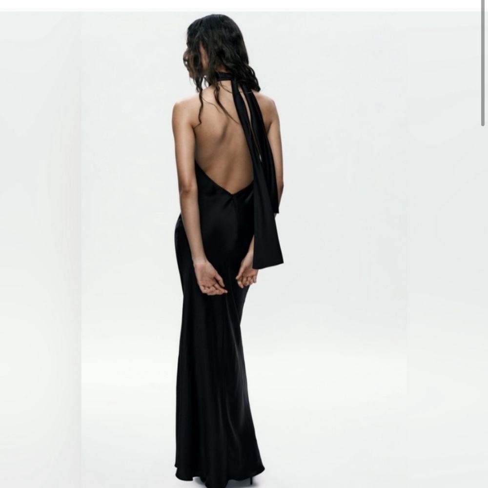 Zara Black Backless Halter Gown